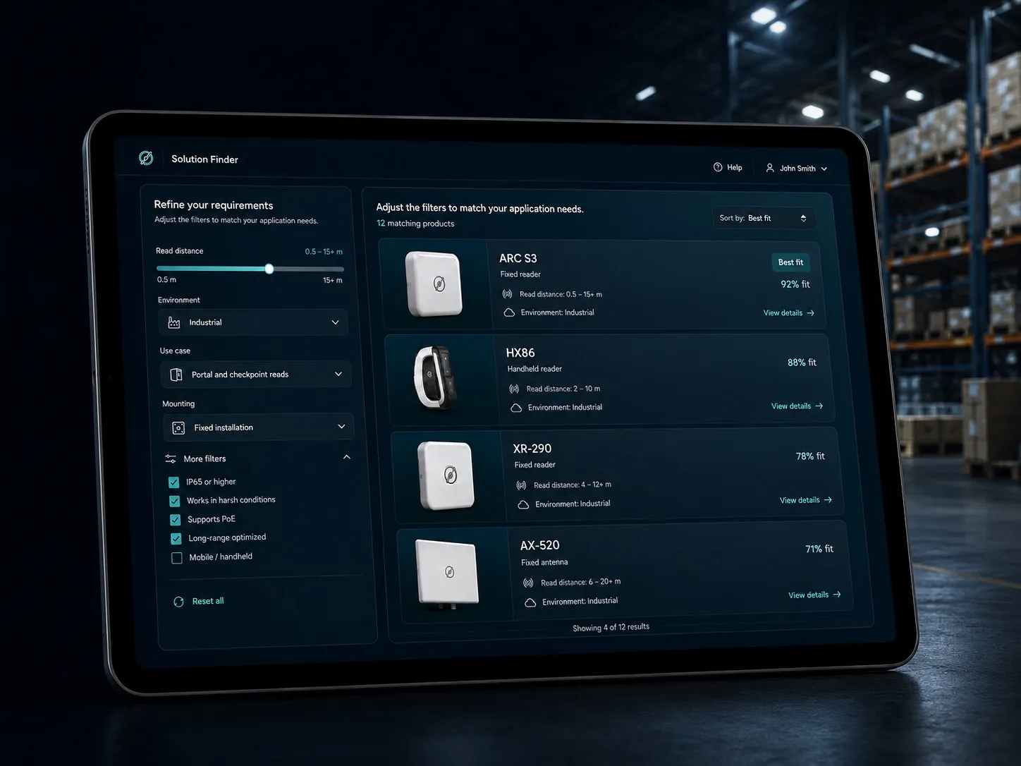 Application-first Solution Finders interface showing environment and problem-based product selection